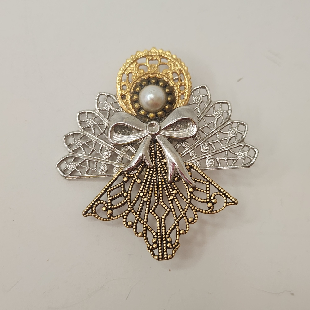 Elegant Silver and Gold Angel Brooch